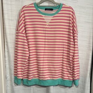 Zara Pink and Green Striped Sweatshirt